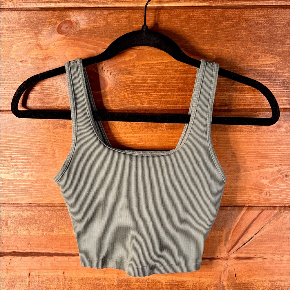 Aerie Light Sage Green Ribbed Cropped Tank Top Size XS 💕